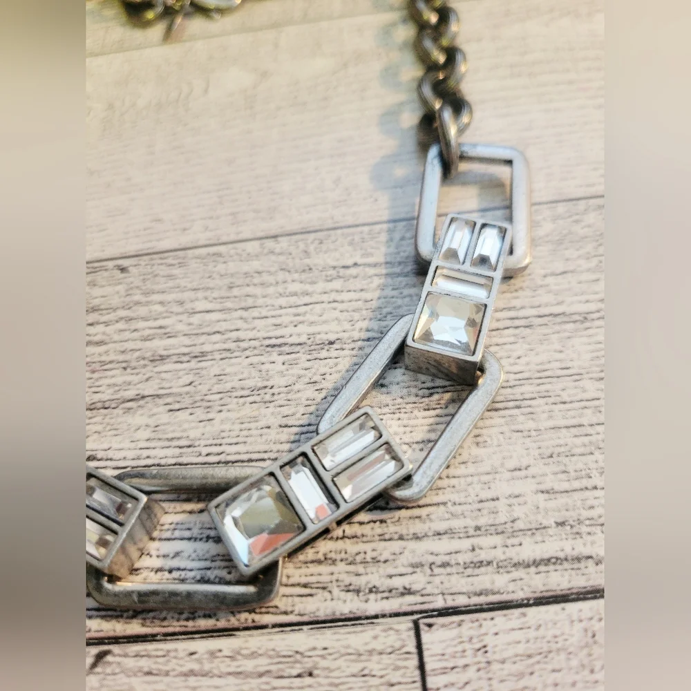 KIAM FAMILY By Lia Sophia Silver Tone Chain Necklace Crystal Baguette Stones
